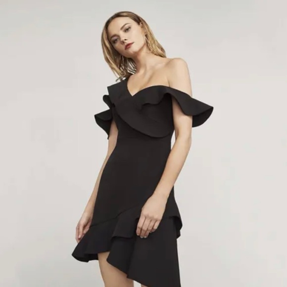BRAND NEW WITH TAGS BCBGMAXAZRIA MALIK ASYMMETRICAL RUFFLE DRESS IN BLACK - Picture 3 of 5